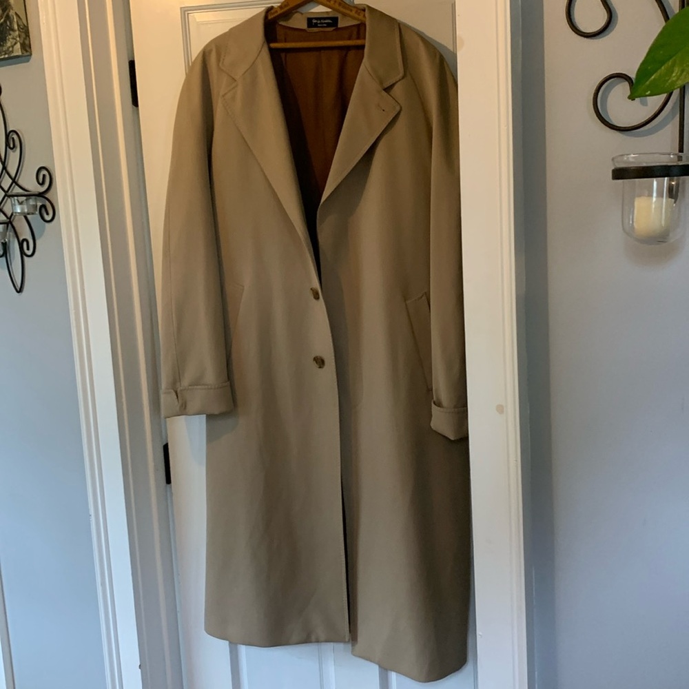 Men’s long Trench Coat Size 44R Tan Wool/Cotton Nordstrom Like New Over …